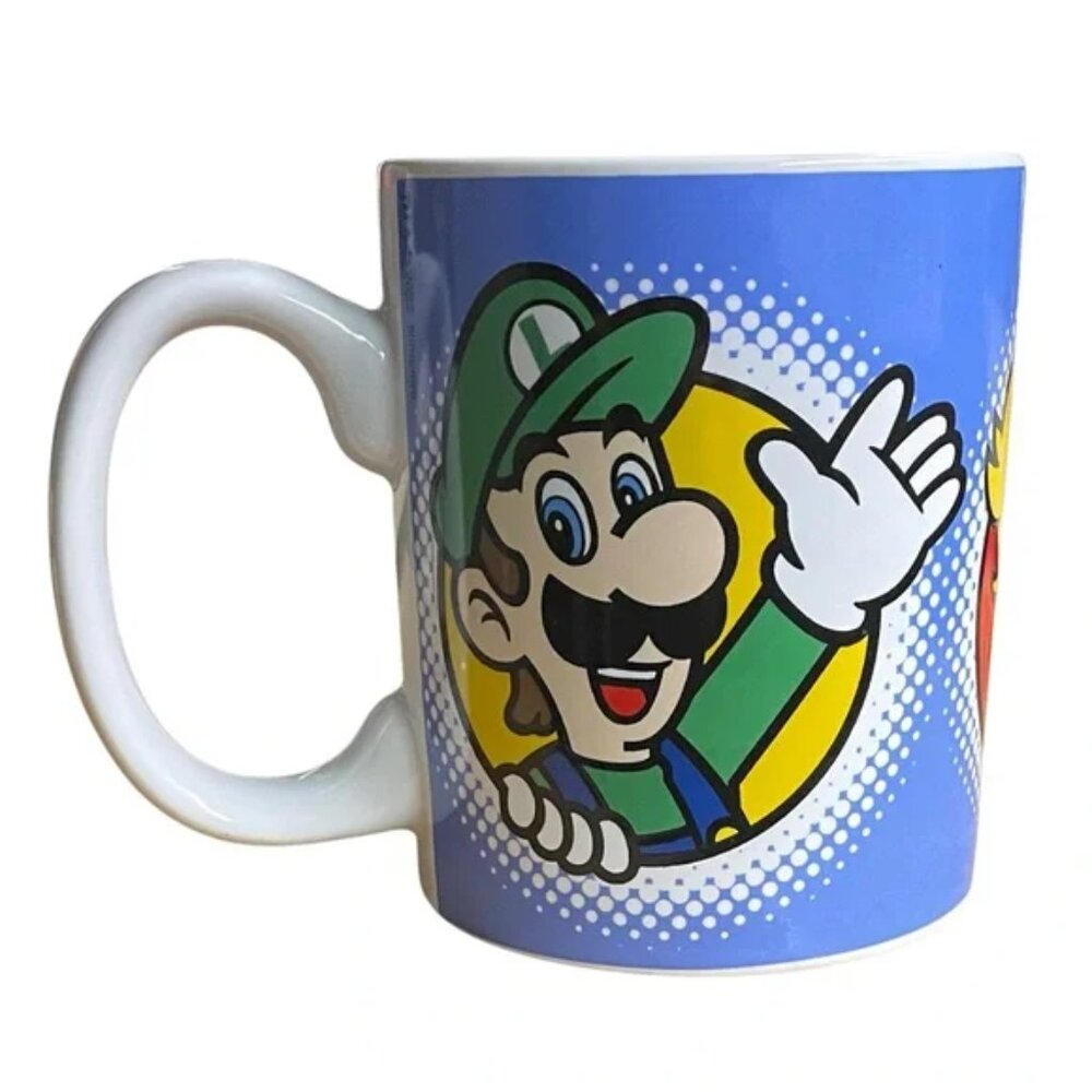2-NINTENDO Super Mario Blue Coffee Mugs Luigi Princess Peach Ceramic Bowser game - Picture 4 of 11